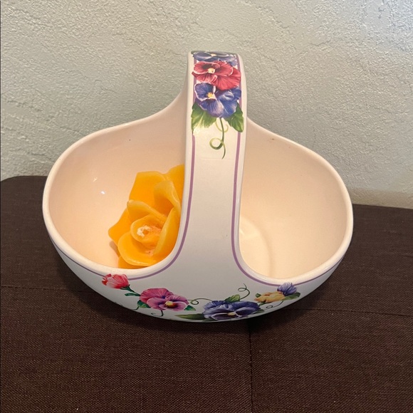 Porclain Basket Other - # 0864+ Floral Ceramic Basket with Handle